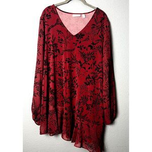 Susan Graver Womens‎ XL Red Black Lightweight Sheer Long Sleeve Assymetrical